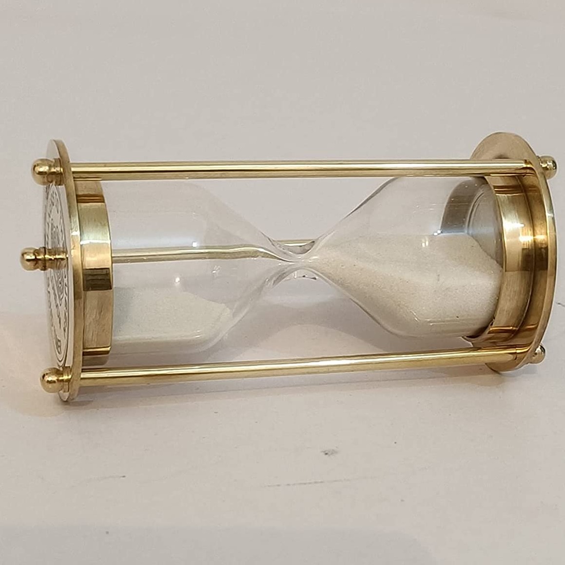 Antique Brass Sand Timer Hour Glass 10 Minutes - front-view