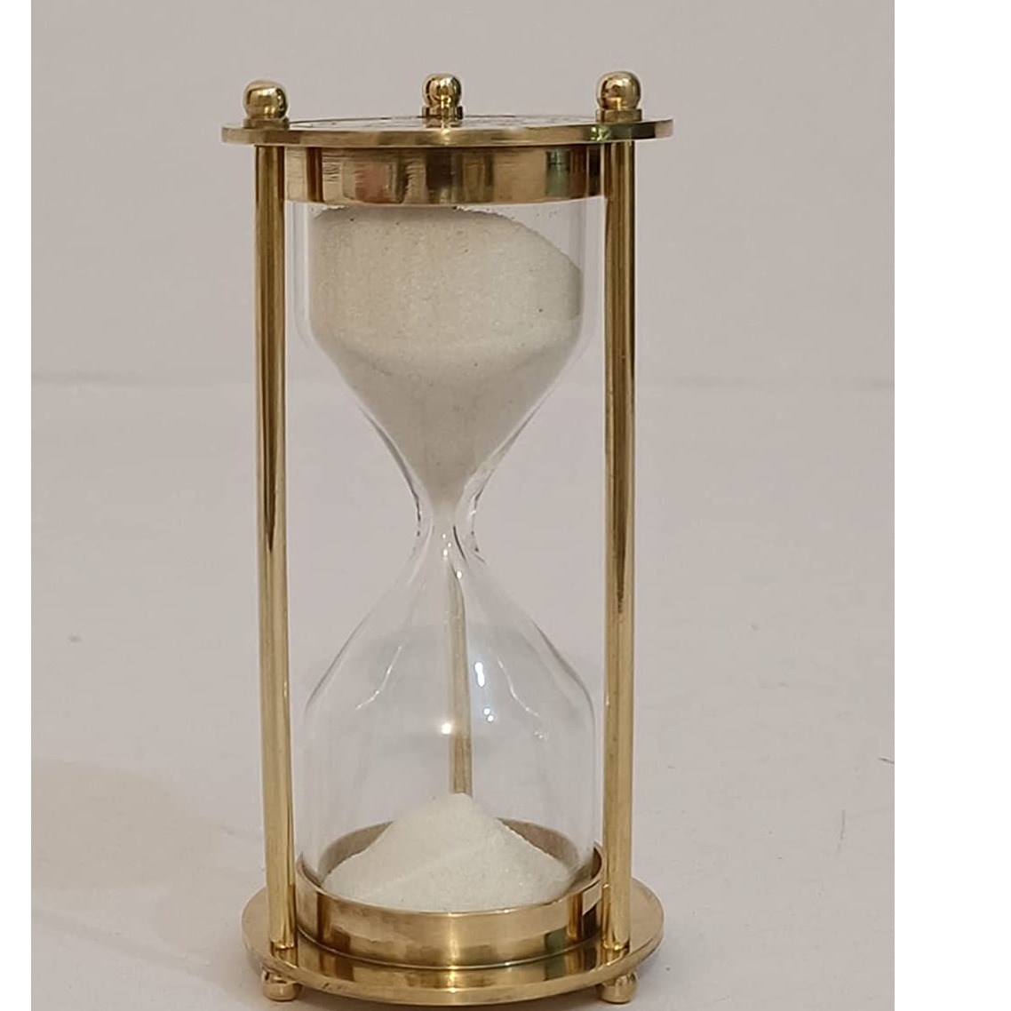Antique Brass Sand Timer Hour Glass 10 Minutes - top-view