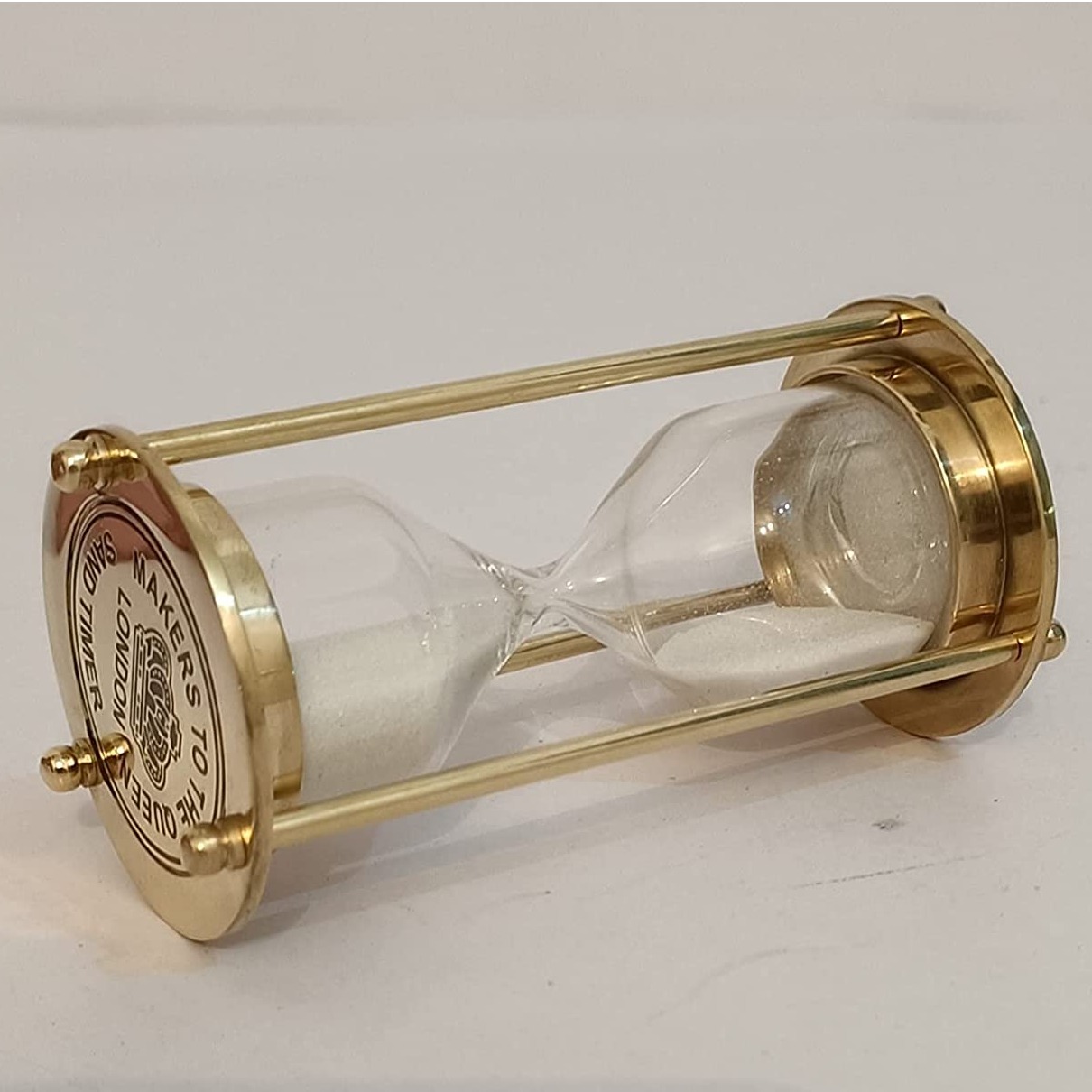 Antique Brass Sand Timer Hour Glass 10 Minutes - rear-view