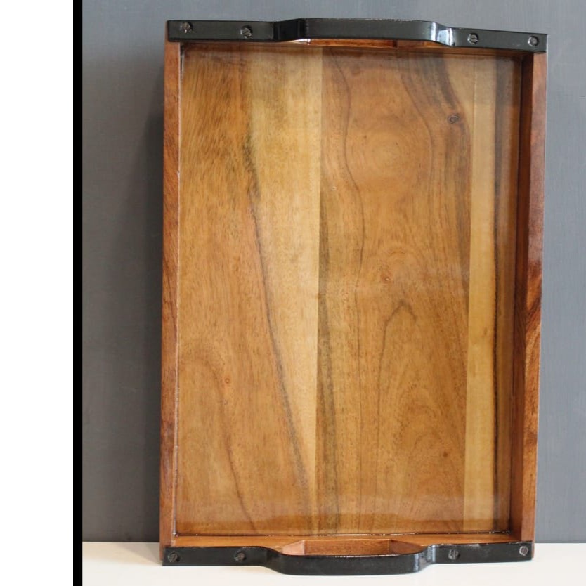 Wooden Handcrafted Serving Tray - rear-view