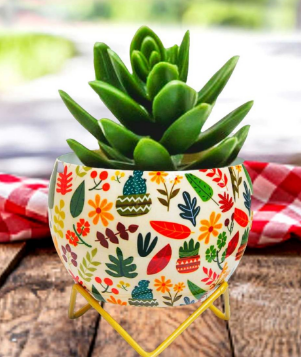 Leaves Cactus Metal Pot 5" - rear_view
