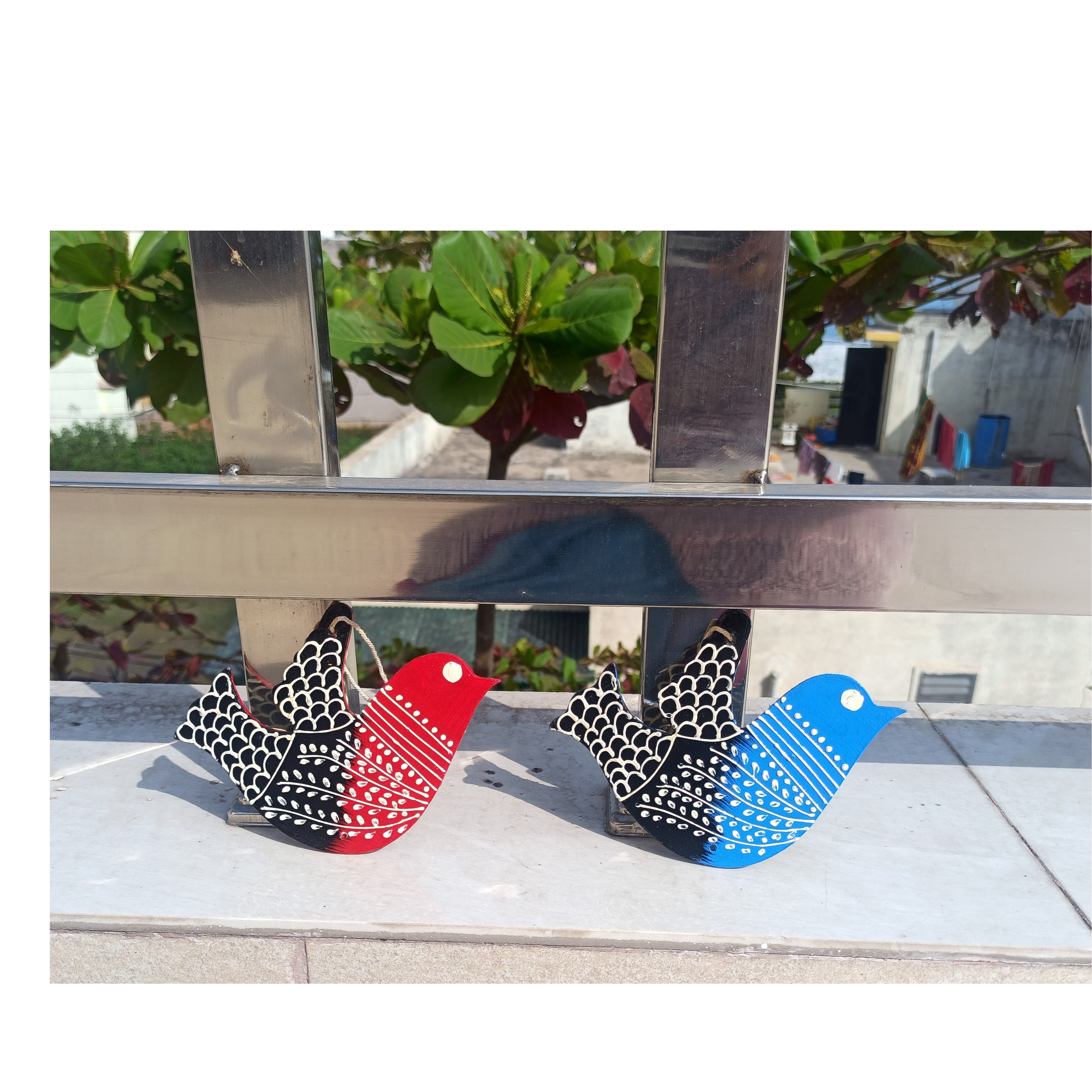 Handicraft Decorative Bird Wall Hanging (Set Of 2 Birds) - rear-view