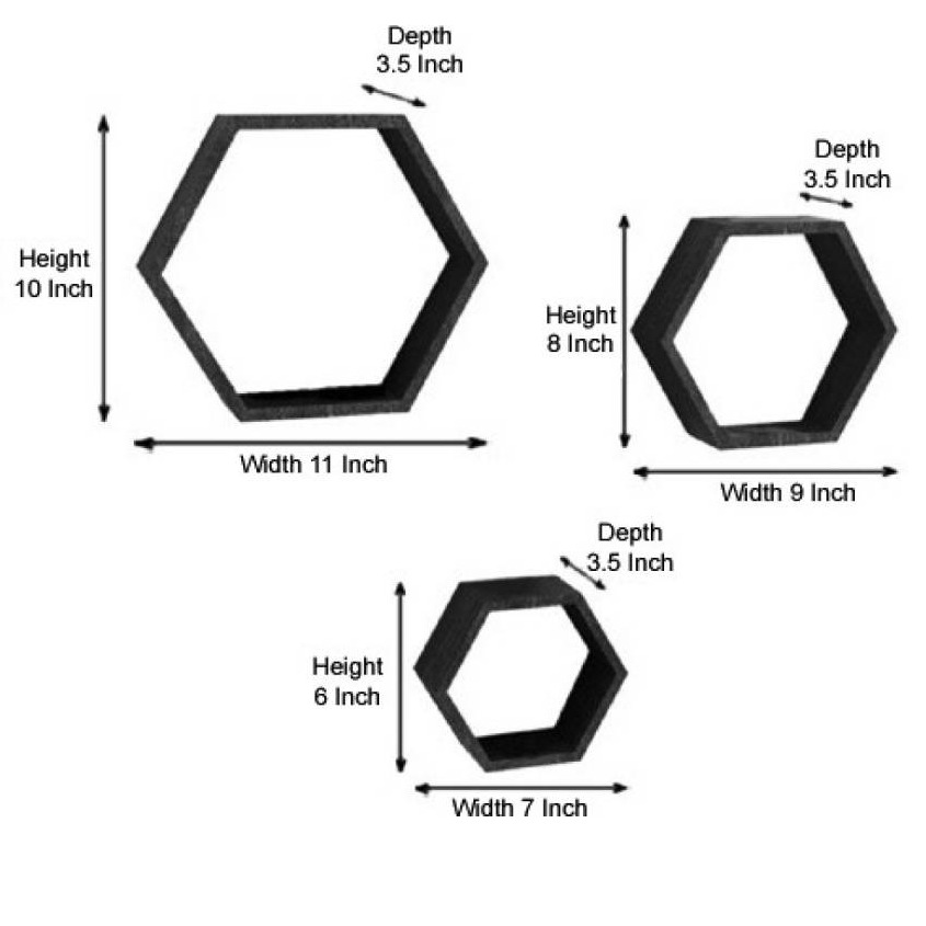 Wooden Wall Mount 3 Hexagon Floating Shelves - rear_view