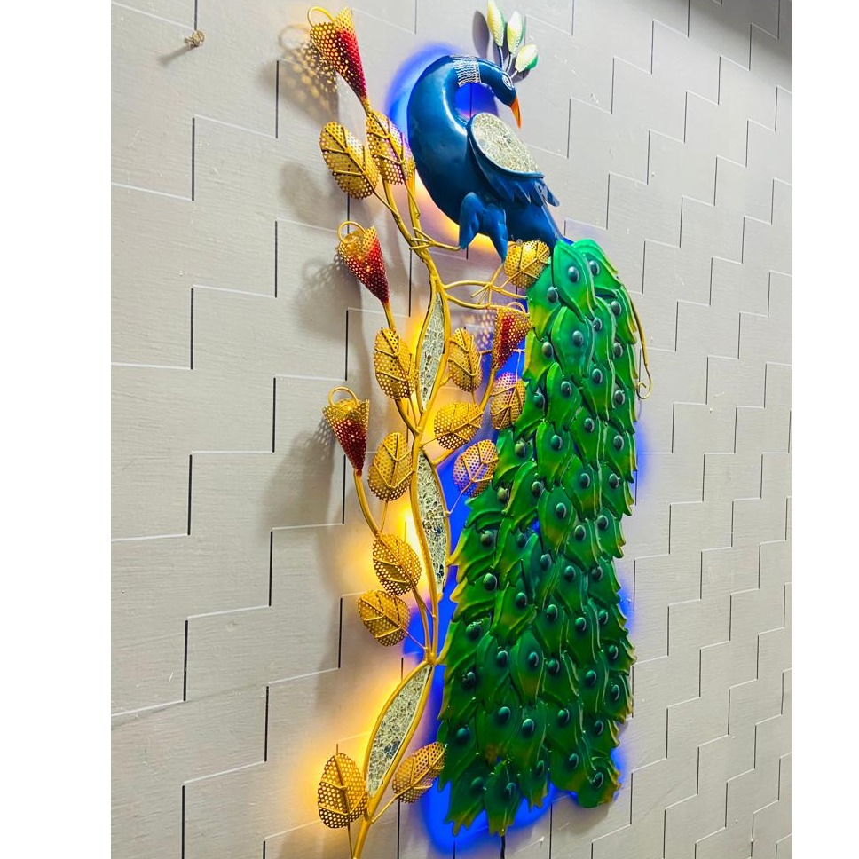 Peacock Metal Wall Art with LED Light - left_view