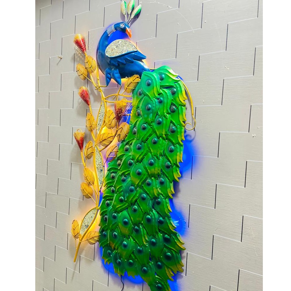 Peacock Metal Wall Art with LED Light - right_view