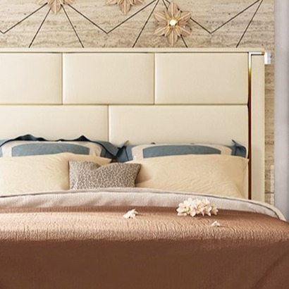 Beige Malaysian Rectangular Puzzle Tufted Queen Size Bed - top_view