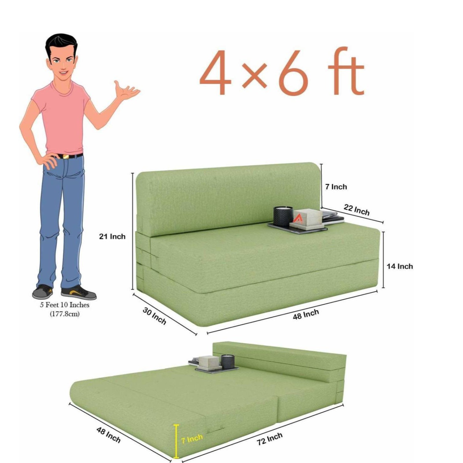 Dublin Light Green Sofa Cum Bed - rear_view