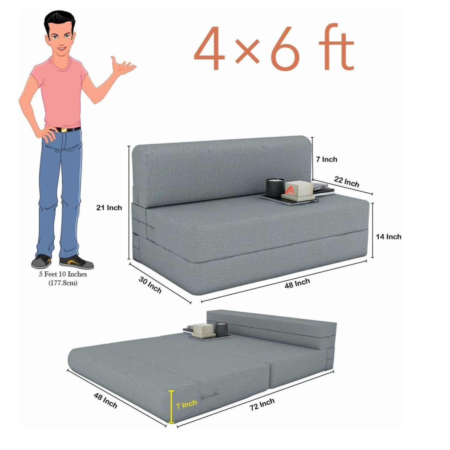 Grey Sleeper Chair Folding Foam Bed (Sofa cum Bed) - rear-view