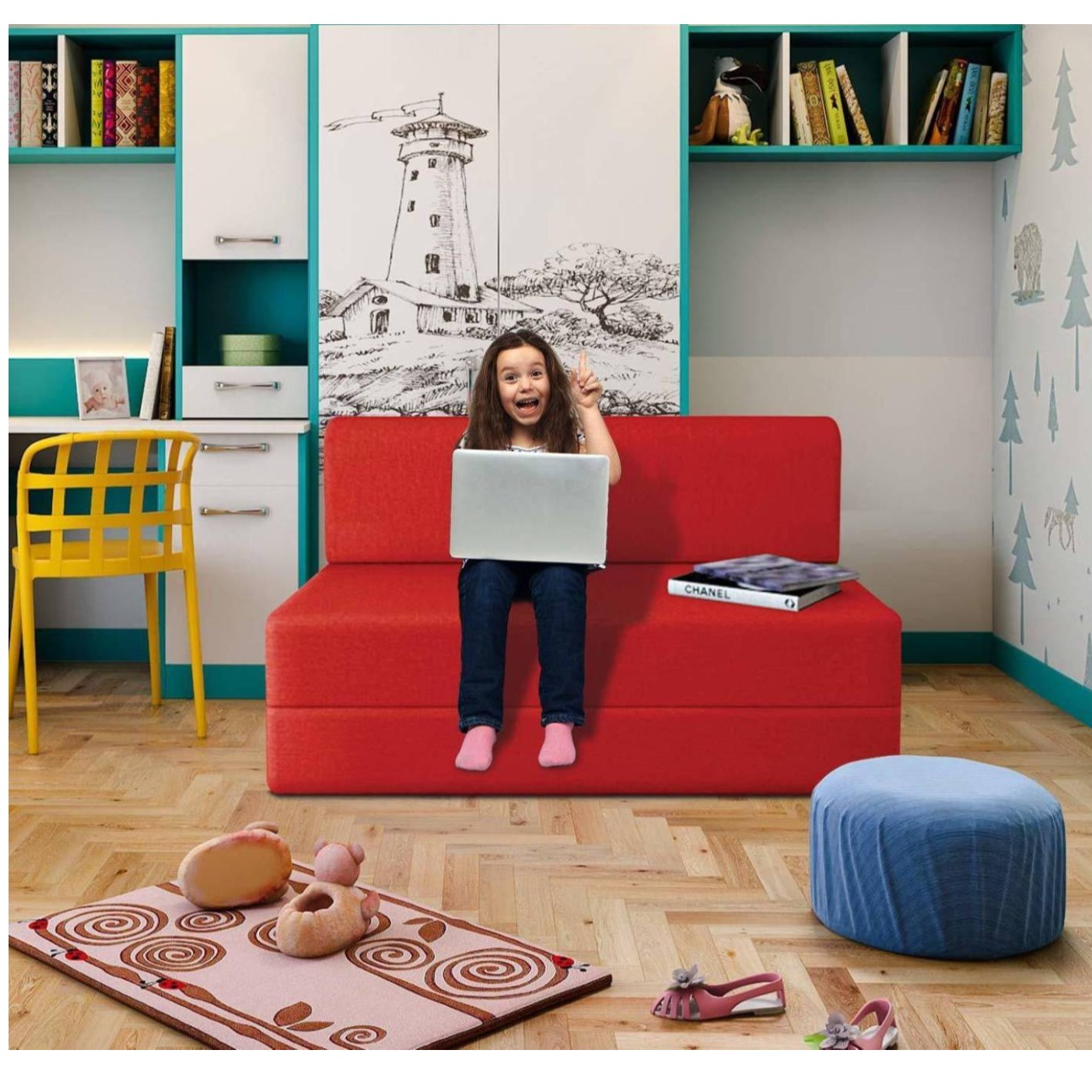 Red Sleeper Chair Folding Foam Bed (Sofa cum Bed) - photo