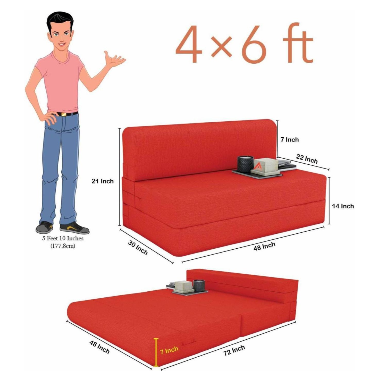 Red Sleeper Chair Folding Foam Bed (Sofa cum Bed) - rear-view