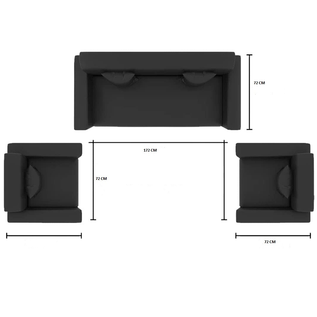 Black Leatherette 5 Seater Sofa Set (3+1+1) - right_view