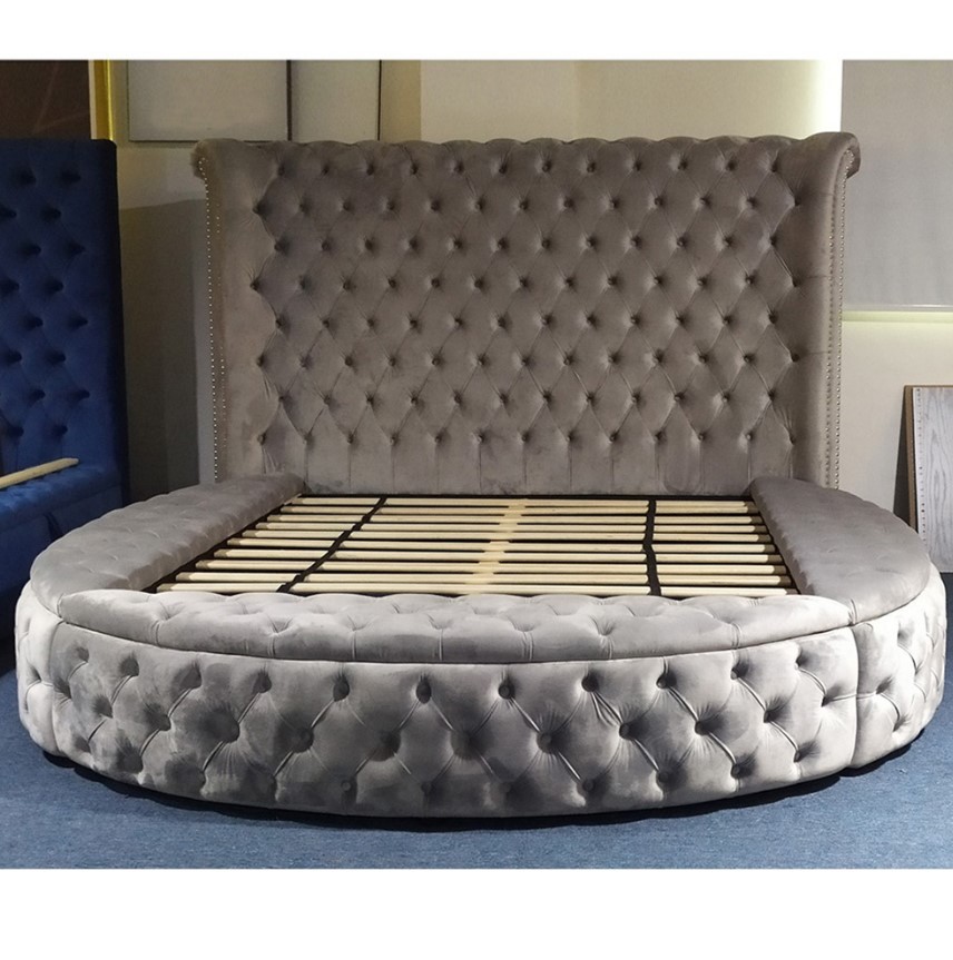 Buy Chester Round Shaped Velvet Upholstered Bed With Deep Button