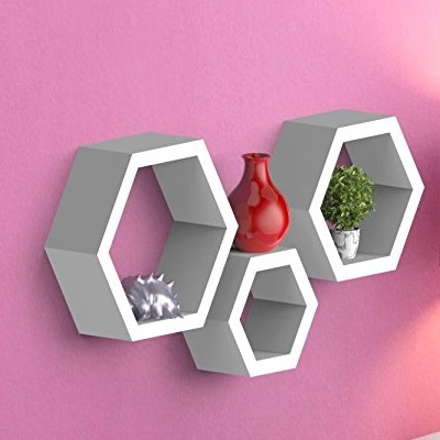 Annecy Wall Mount Floating Shelf In Hexagon Shape (Set of 3) - front_view
