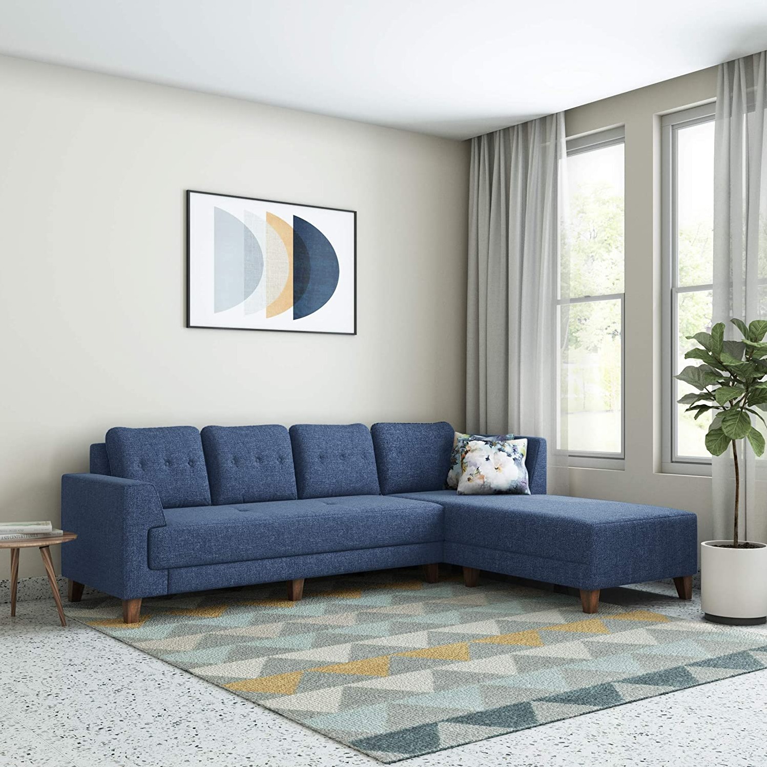 Athens Fabric RHS L Shape Blue Sofa Set - front_view