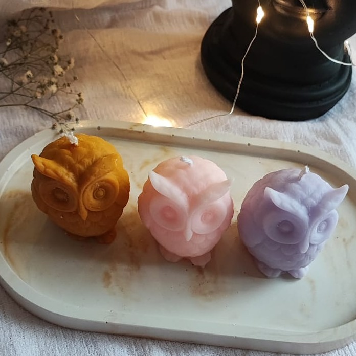 Handmade Scented SOYA Wax Owl Candle | Set of 3 Candle | - top_view