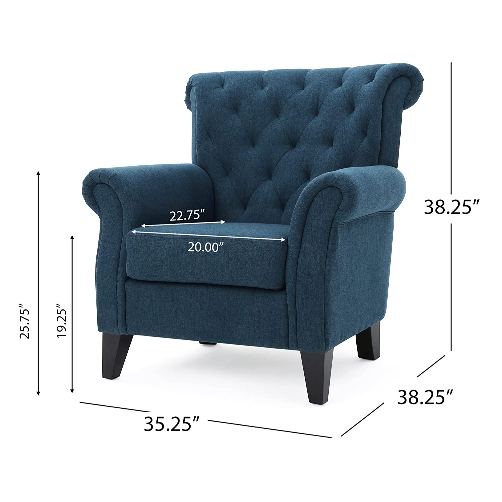 Dark Blue Fabric Tufted Chair - right_view