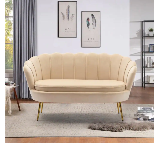 Modern Velvet Upholstered Arm Loveseat Sofa - front_view