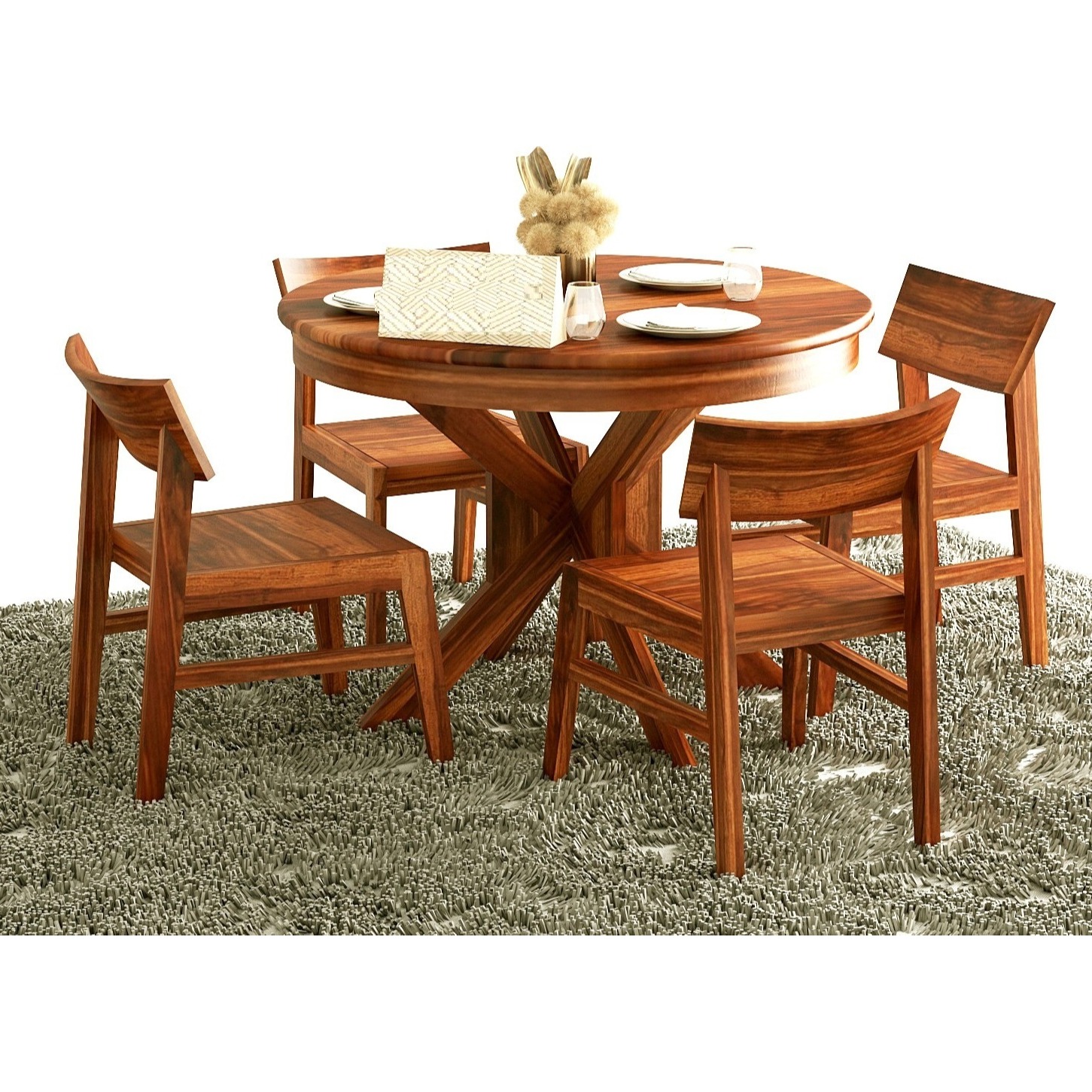 Pure Sheesham Wooden Dining Table Set - front_view