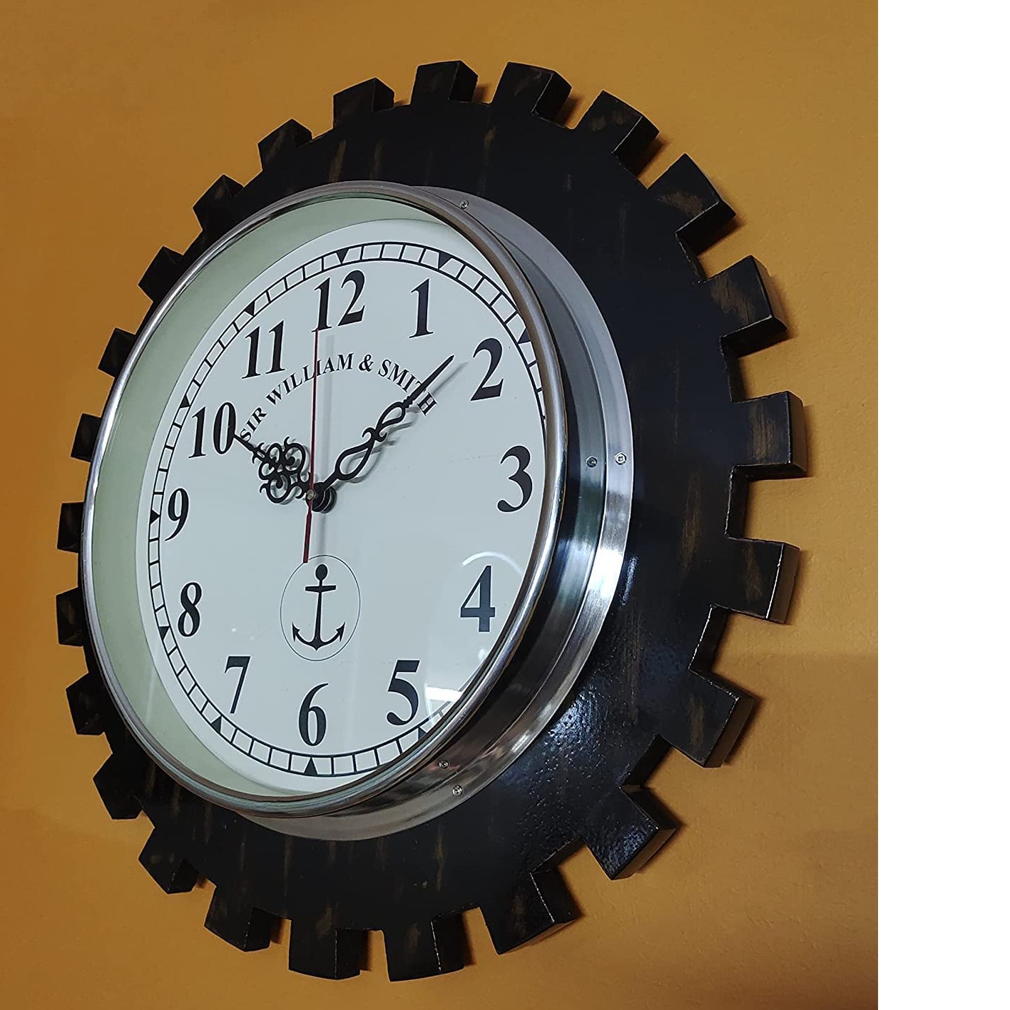 Wooden Wall Clock Antique Vintage Style Art Unique Decorative, Brown, (20 inch) - front_view