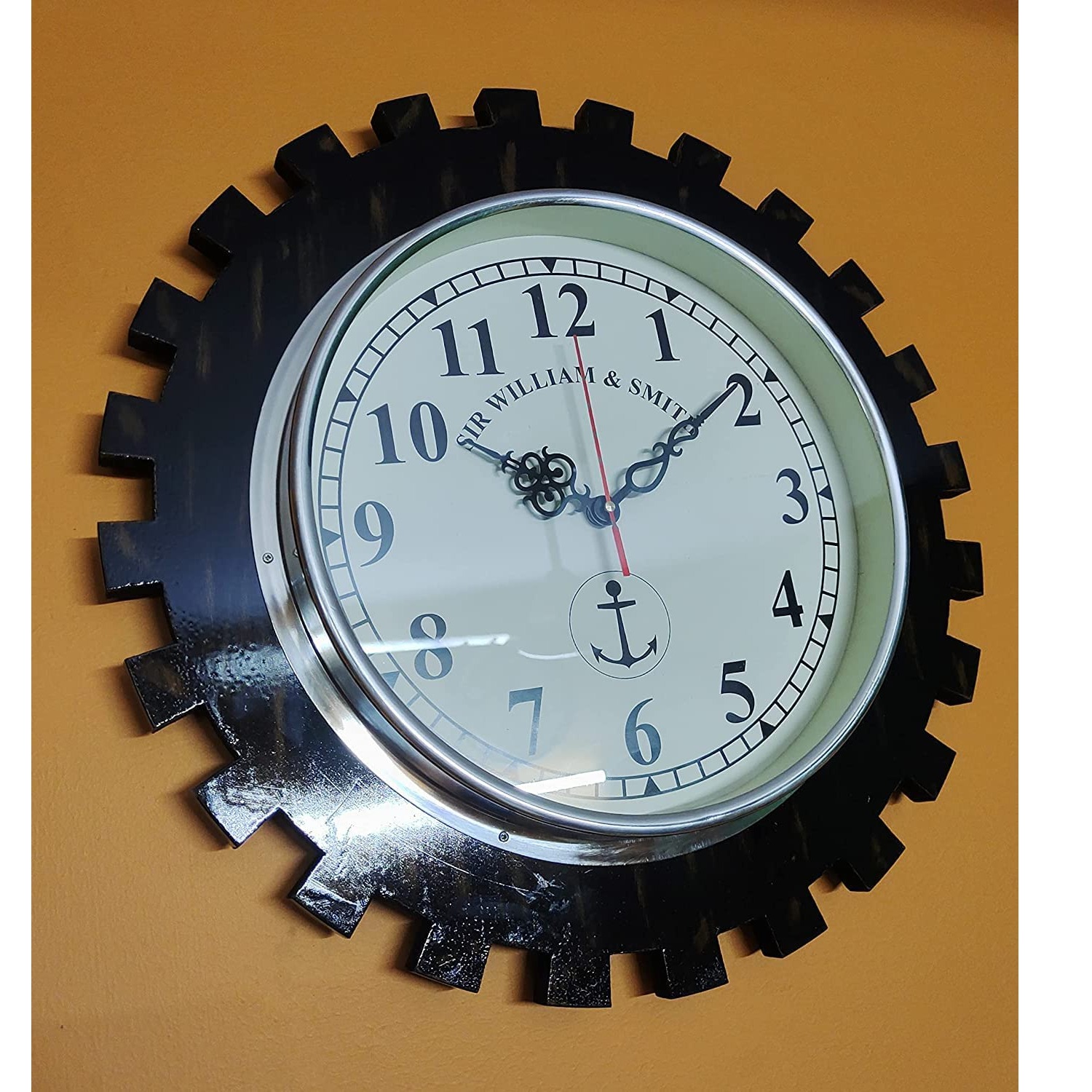 Wooden Wall Clock Antique Vintage Style Art Unique Decorative, Brown, (20 inch) - top_view