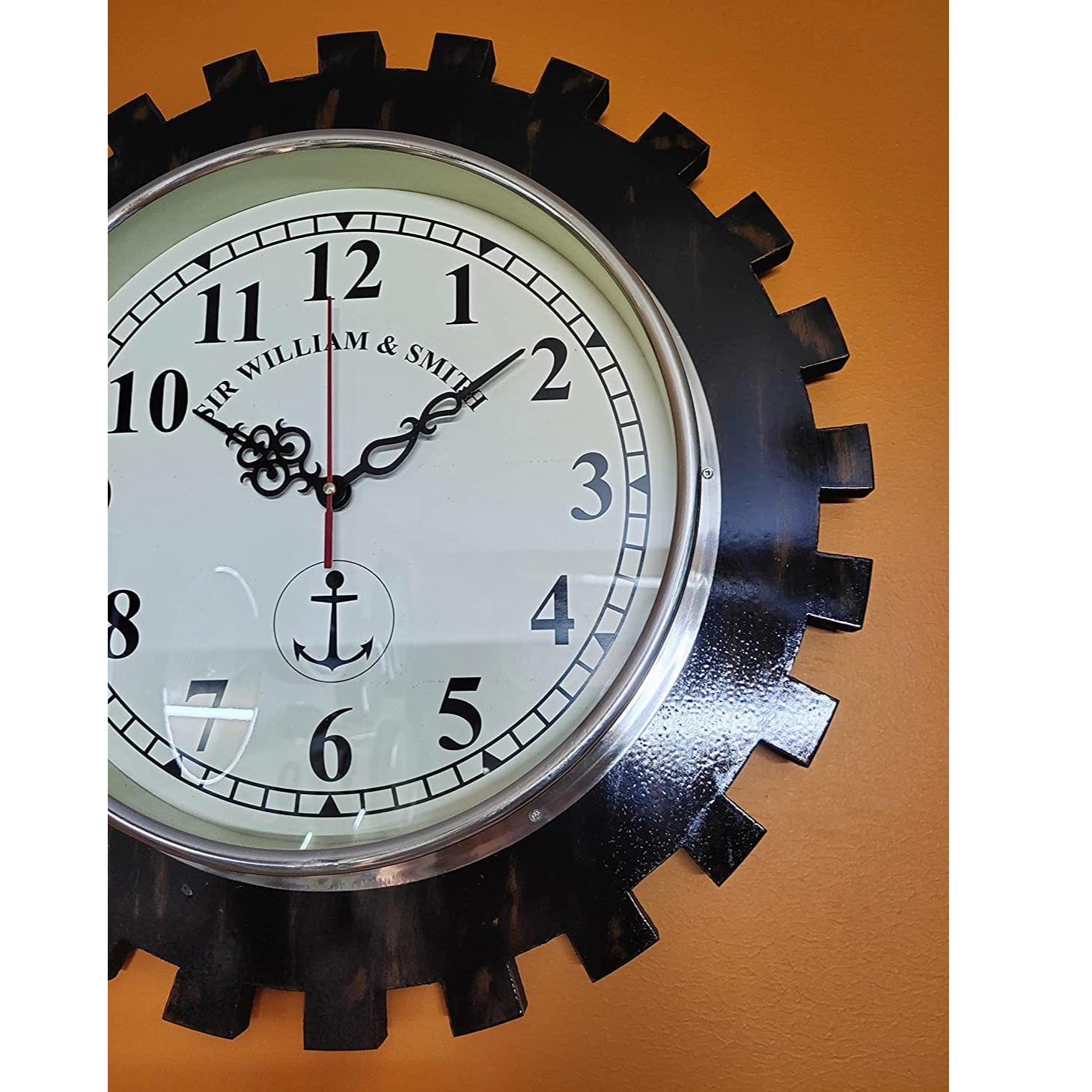 Wooden Wall Clock Antique Vintage Style Art Unique Decorative, Brown, (20 inch) - left_view