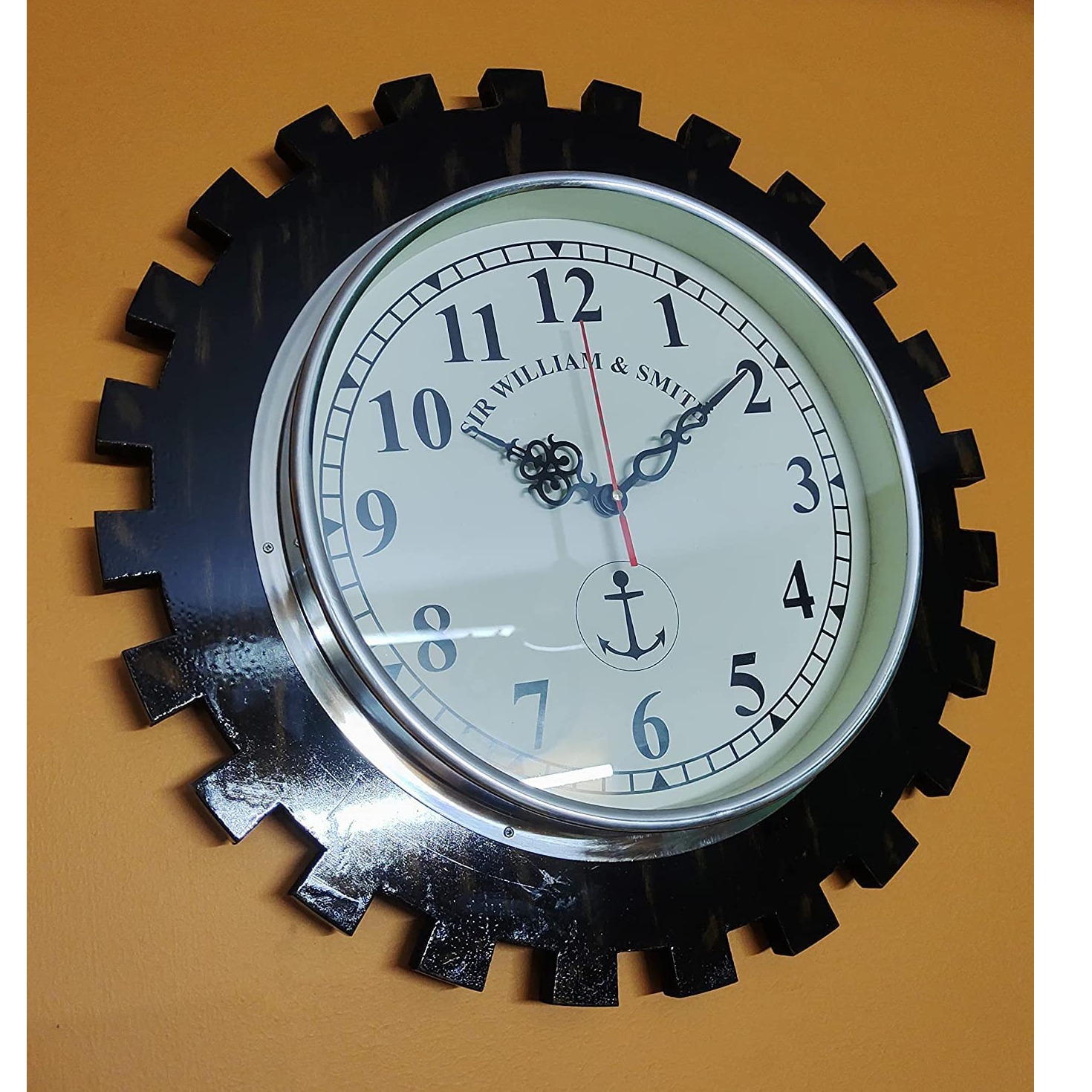 Wooden Wall Clock Antique Vintage Style Art  Brown, (12 inch) - rear_view