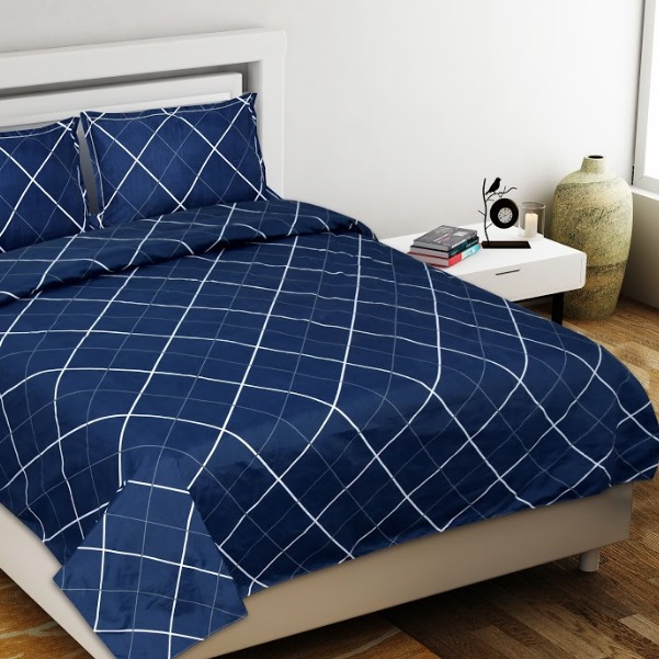 Geometric Double Bed sheet (Blue) - front_view