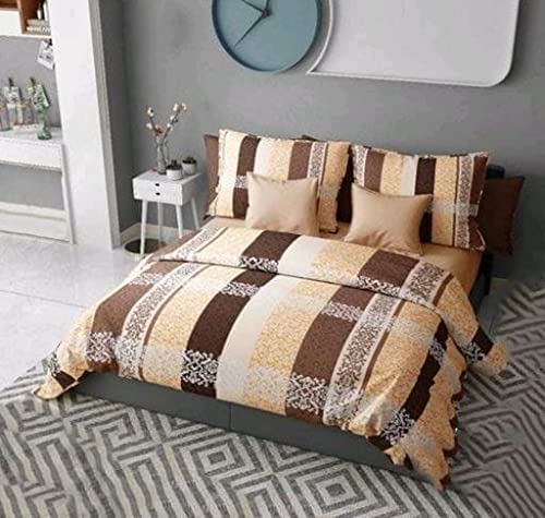 Brown & Cream Printed Comforter Set of 4 (1 Double Bedsheet With 2 Pillow Covers And 1 Comforter) - top_view