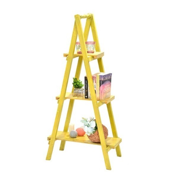 Foldable Ladder & Showpiece Stand Antique Wooden Finish(4 Feet) - left_view