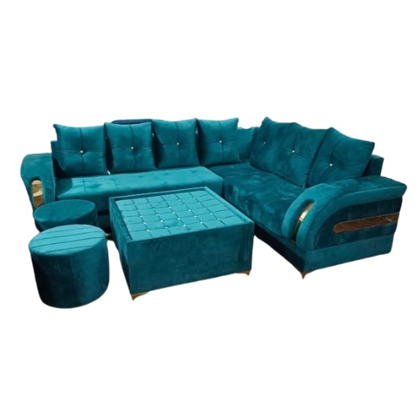 Parma L Shape Sofa Set With Center Table & 2 Puffy - rear_view