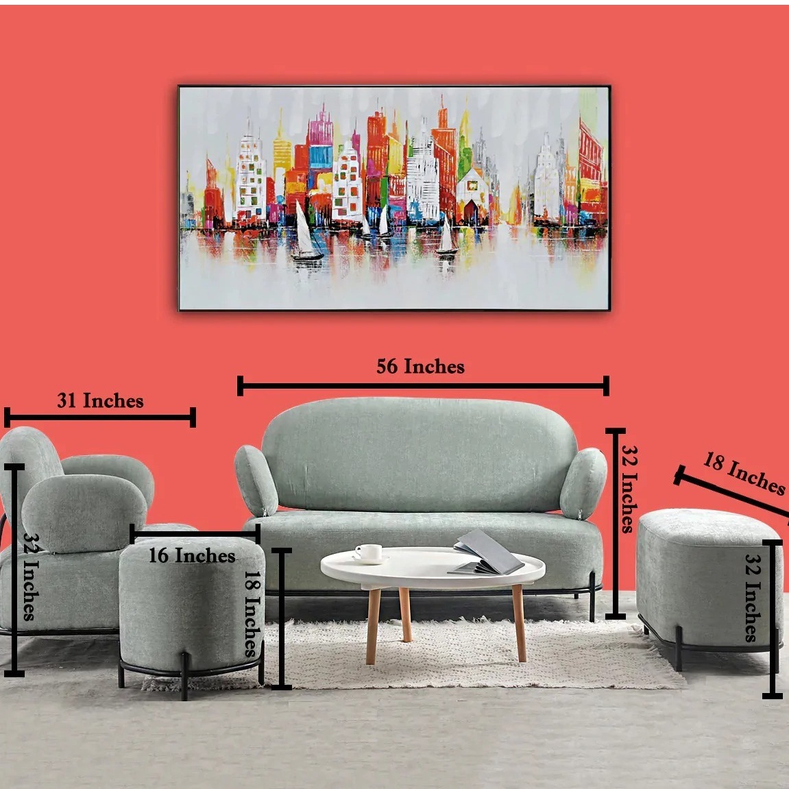 Cozy Hugo Sofa Set With 2 Puffy - front_view