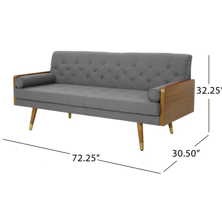 Mid Century Modern Tufted Fabric Sofa in Gray Colour - front_view