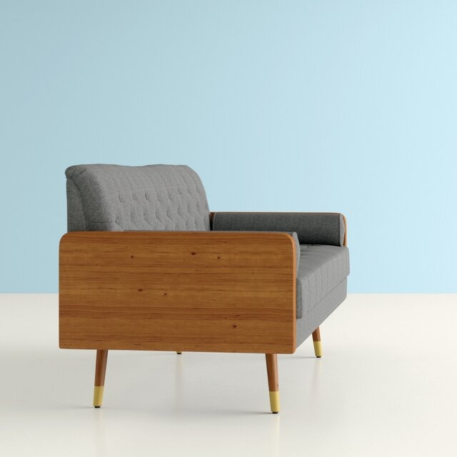 Mid Century Modern Tufted Fabric Sofa in Gray Colour - top_view