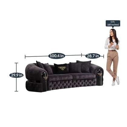 Xenia 3 Seater Velvet Purple Sofa - front_view