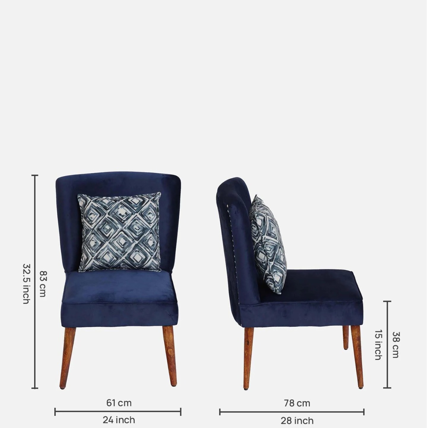 Ebony Velvet Slipper Chair In Blue Colour - top_view
