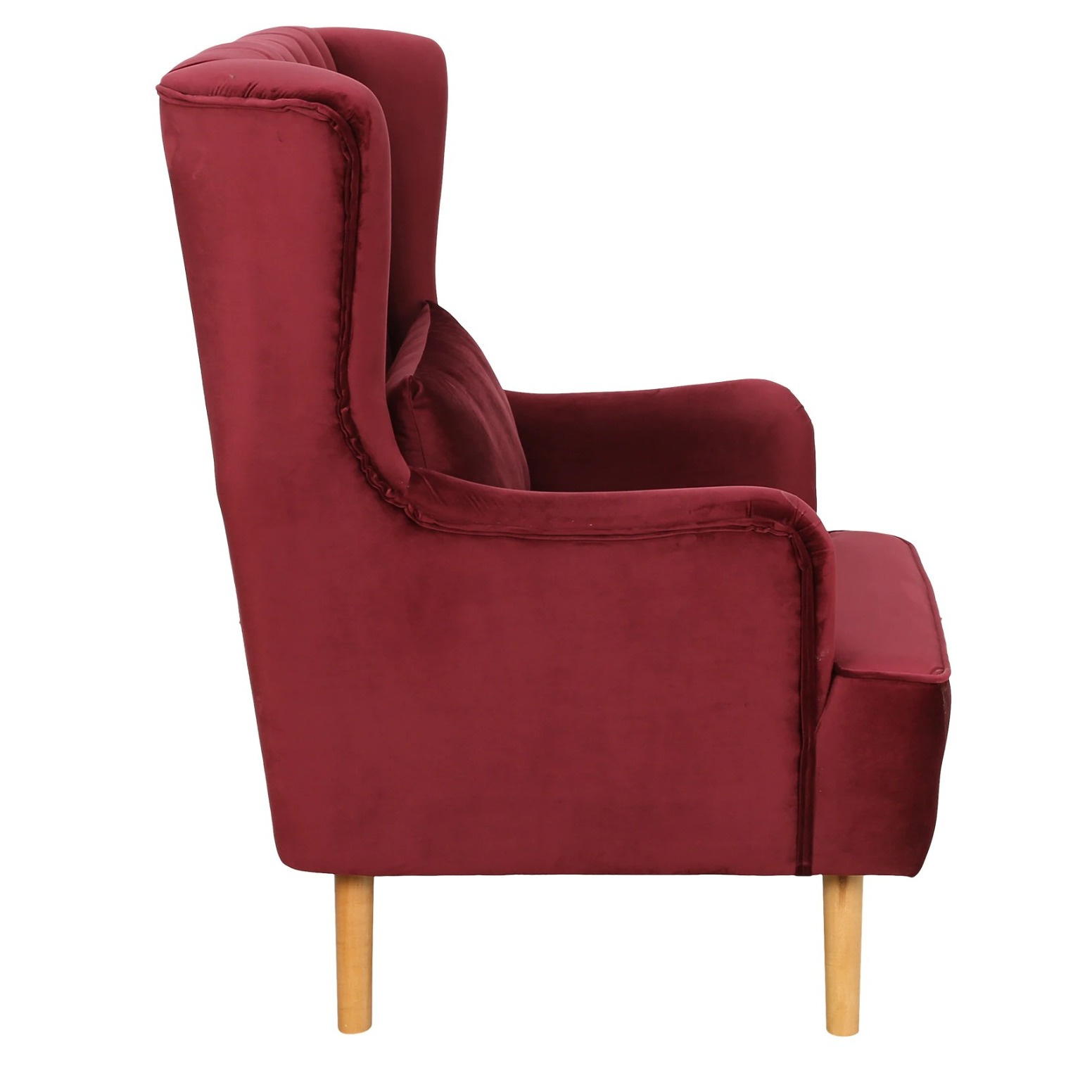Iconic Velvet Wing Chair In Red Color - left_view