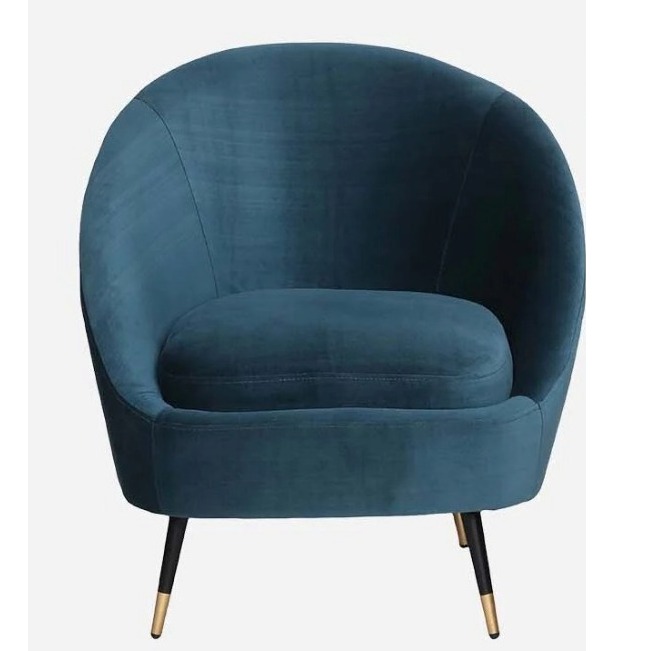 Alfie Velvet Barrel Chair in Teal Color with Foot Stool - front_view