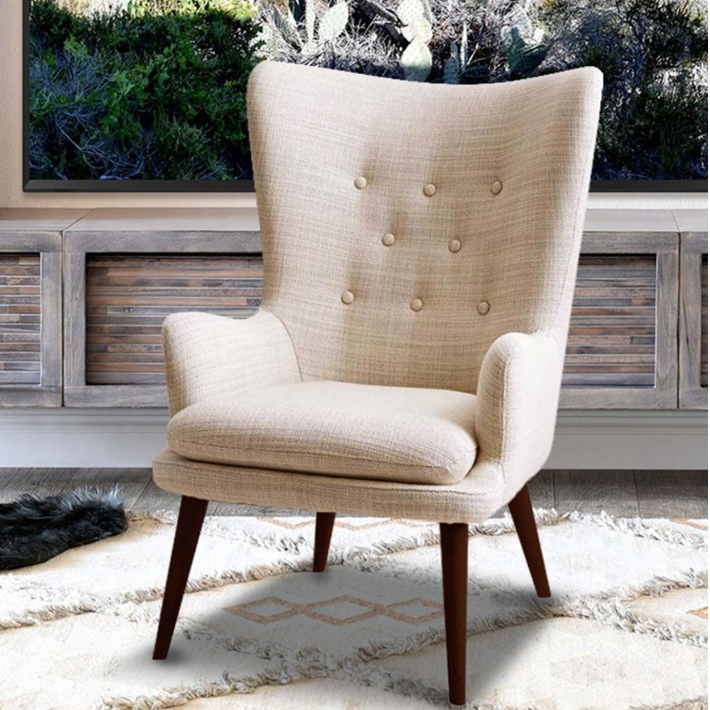 Chelsea Fabric Lounge Chair in Beige Color - front_view