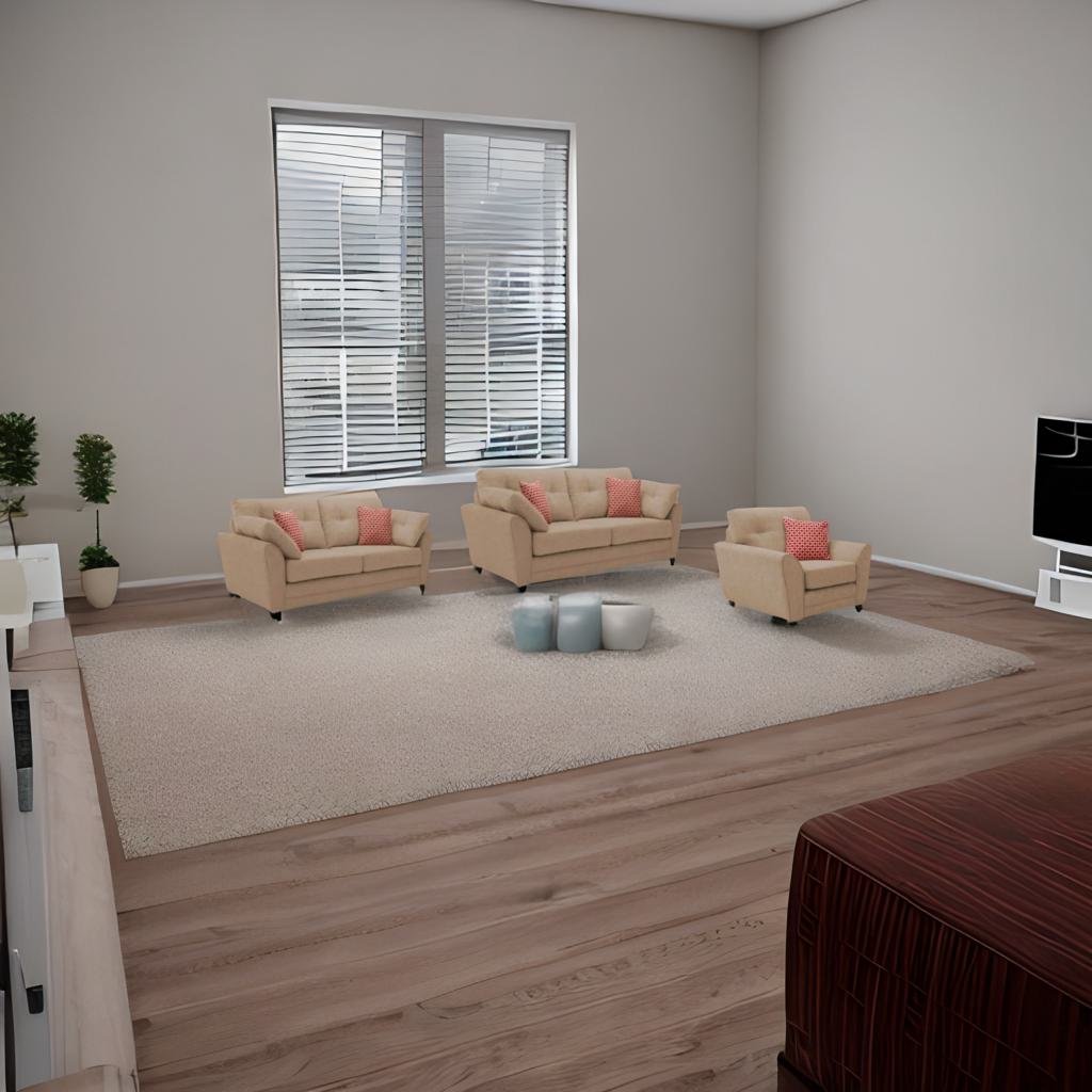 Wooden 6 seater Fabric Sofa Set (3+2+1) - front_view