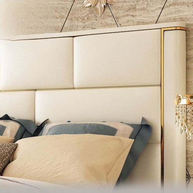 Beige Malaysian Rectangular Puzzle Tufted Queen Size Bed - front_view