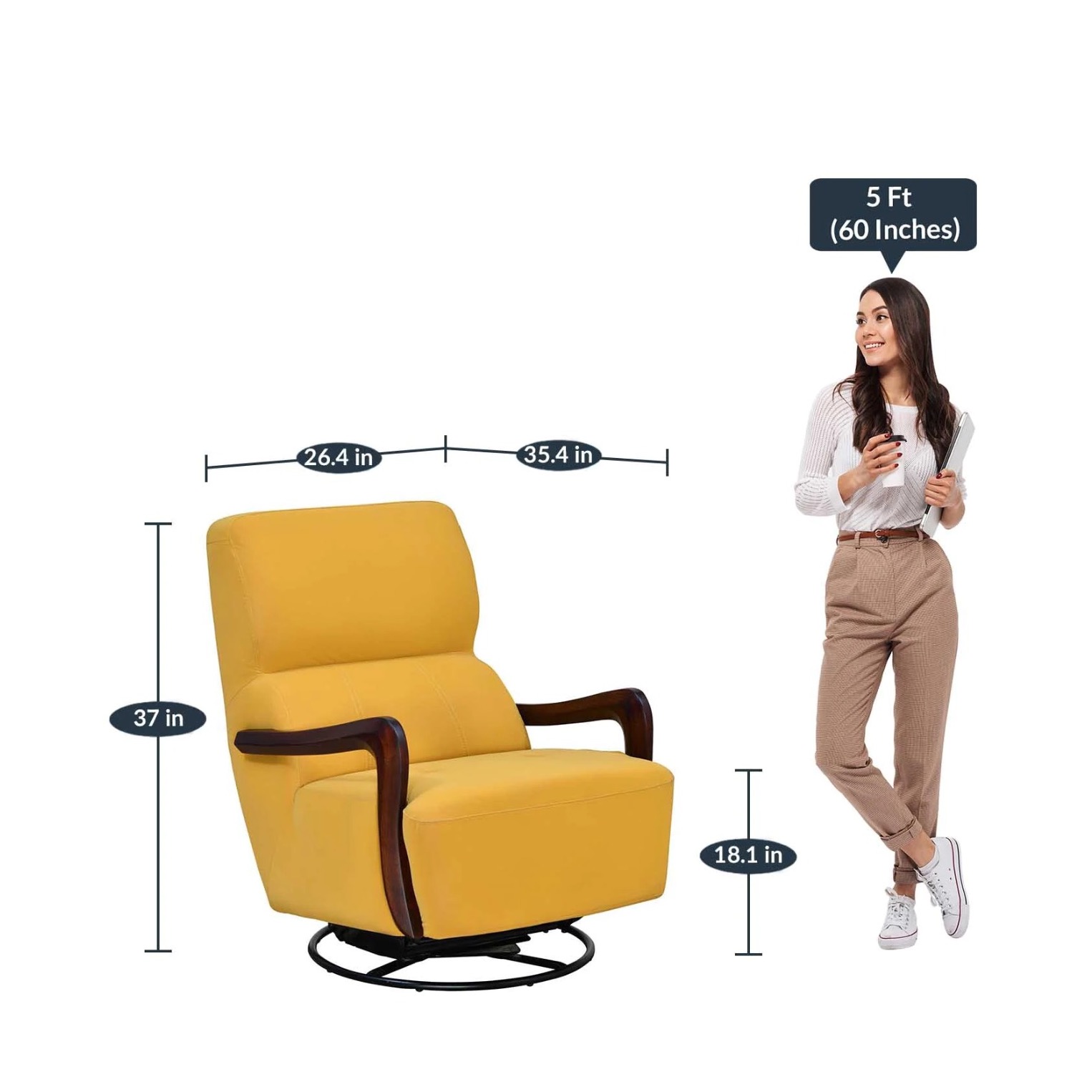 Rocking Chair With Swivel in Mustard Yellow Colour - rear_view