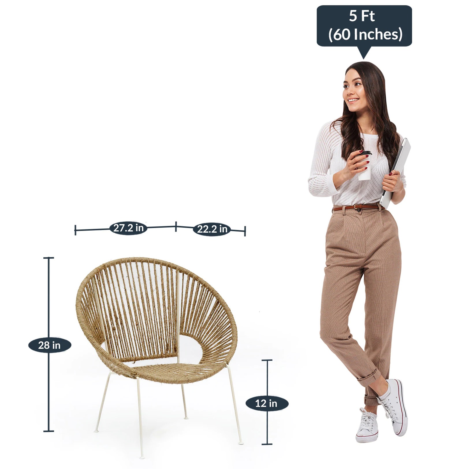 Rope and Metal Outdoor Chair In White & Natural Finish (Set Of 2) - top_view