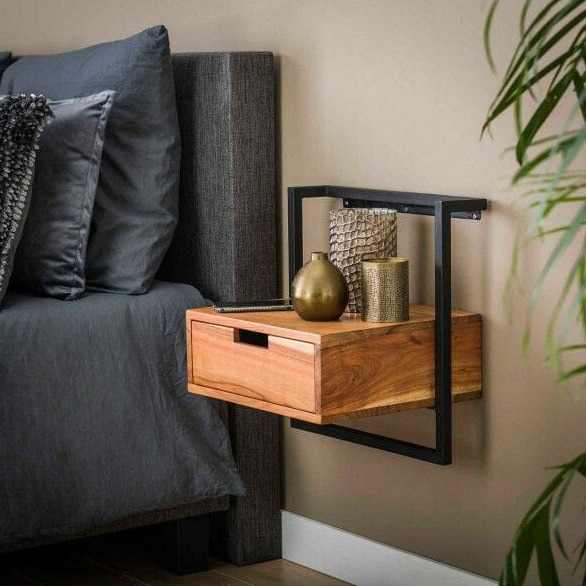 Wall Mount Exotic Bedside Drawer Table - front_view