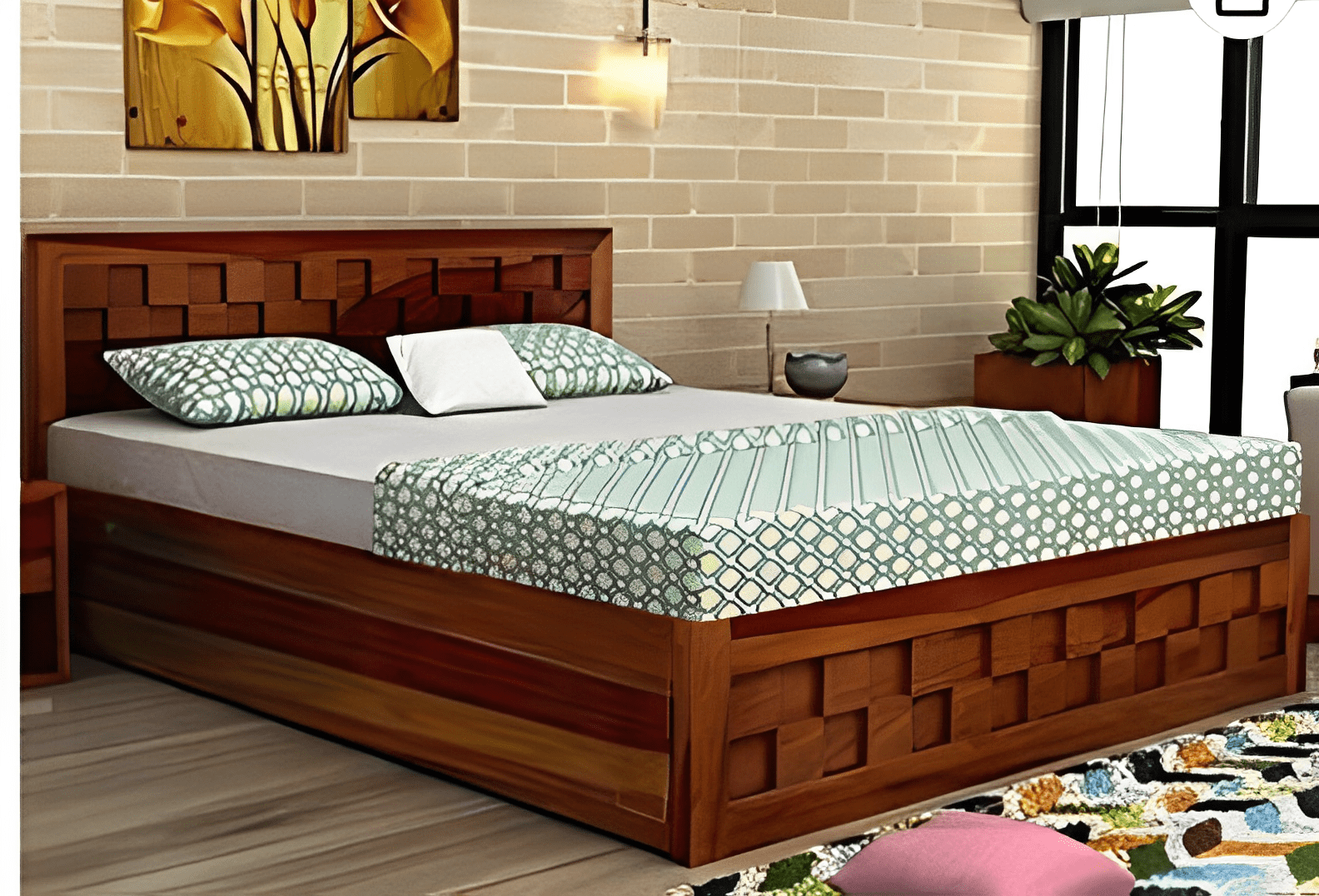 Daffodil Sheesham Wood Queen Size Bed - front_view