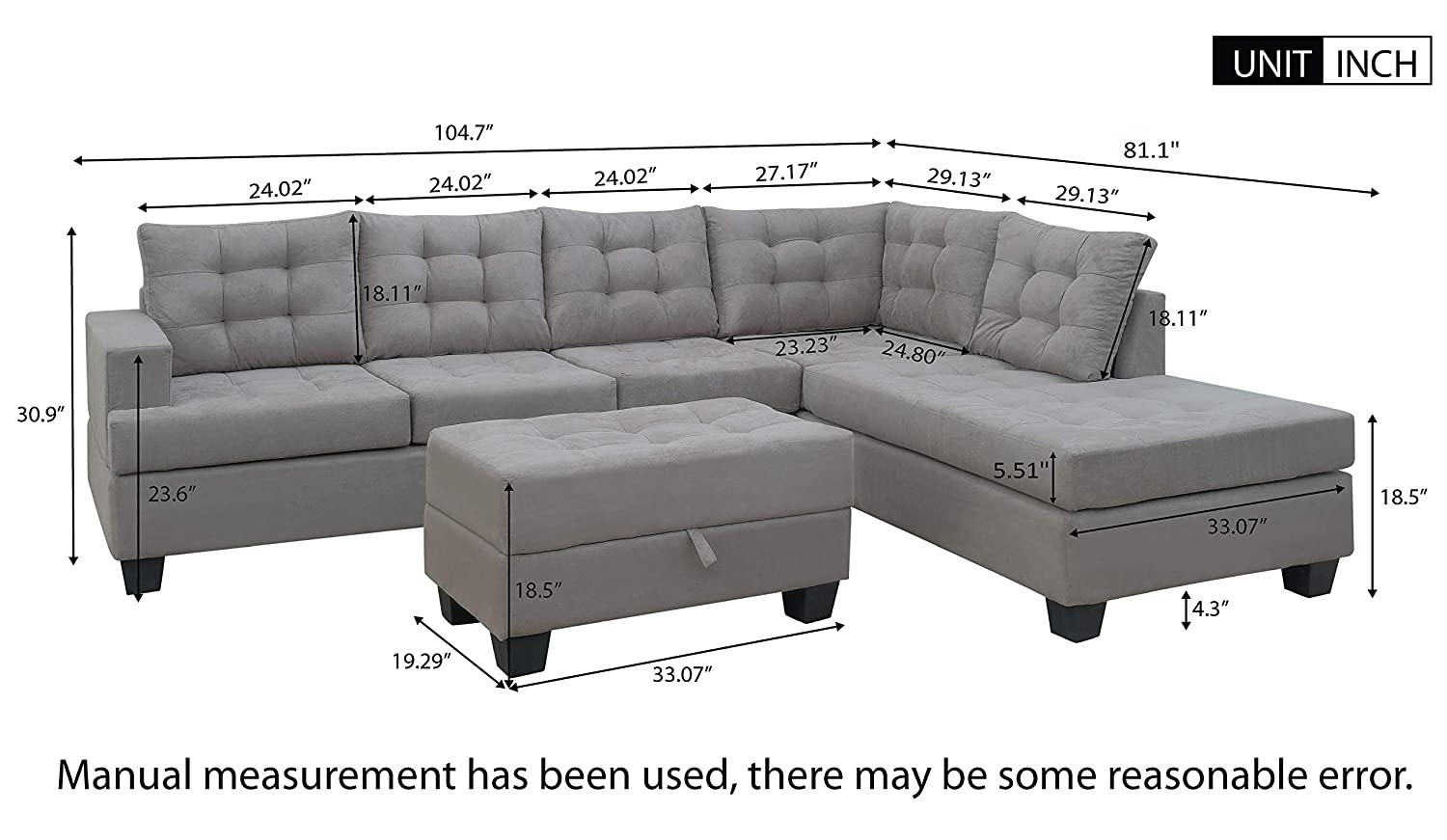 Madeira L Shape Sofa Set In Grey - right_view