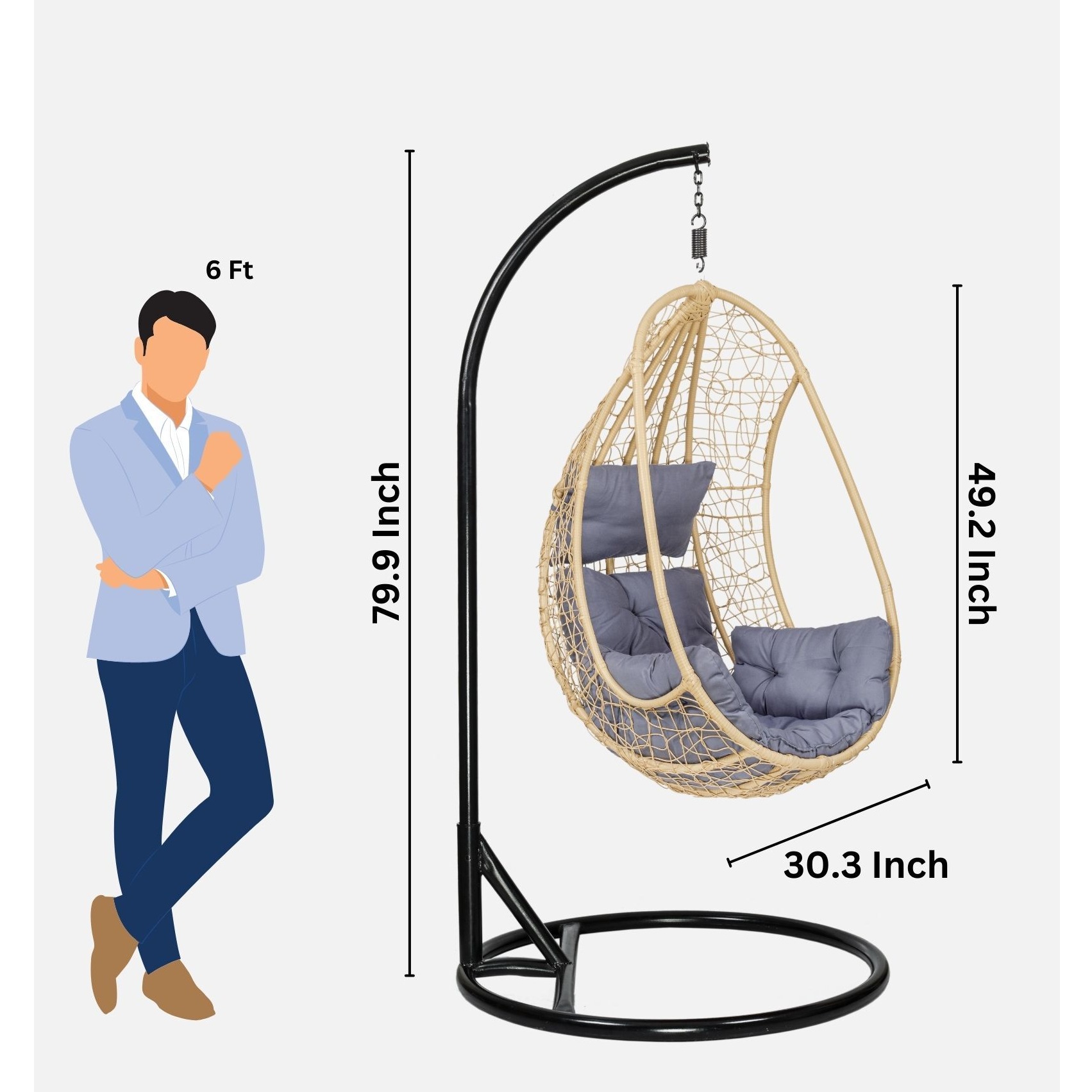 Puerto Wicker Swing (Beige & Grey Colour) - right_view