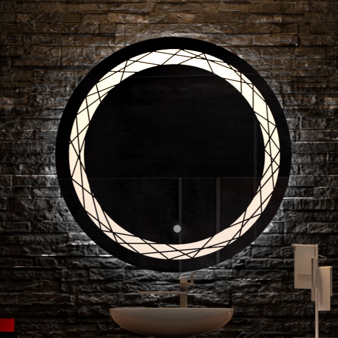 Hexa Round LED Mirror with Triple Color Light - front_view