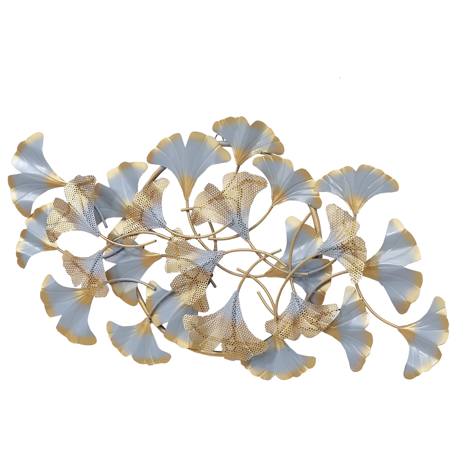 White Iron Jingo Leaf Metal Wall Art - rear_view