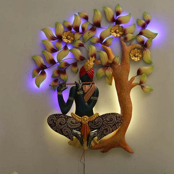 Gleeful Krishna LED Metal Wall Art - front_view