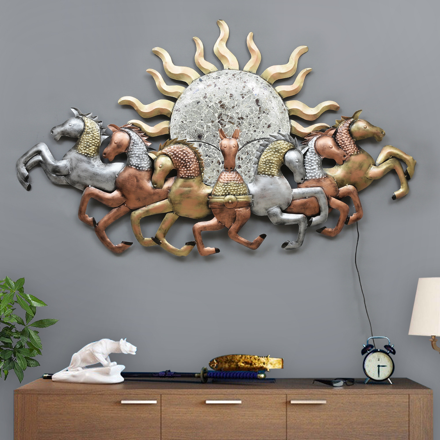 Running Seven Horse Sunrise Wall Hangings Metal Art - front_view